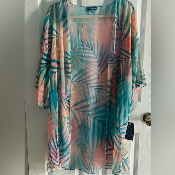 Democracy Aqua Multi Color Palm Swimwear Coverup - Picture 2 of 16